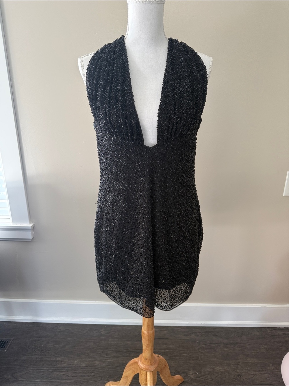 Oh Polly Black Beaded Halter Mini Dress